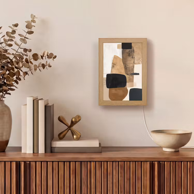 Vlakken - Abstract - Zwart - Strepen Light Box met kabel (Tafellamp) klein -sfeer2