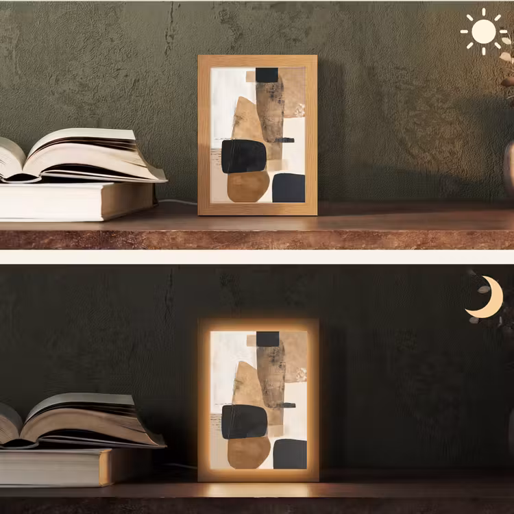 Vlakken - Abstract - Zwart - Strepen Light Box met kabel (Tafellamp) klein -sfeer3