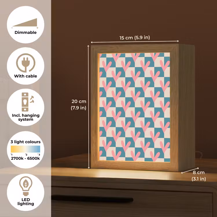 Vlakken - Hartjes - Patroon - Retro Light Box met kabel (Tafellamp) klein 925 -USP_EN