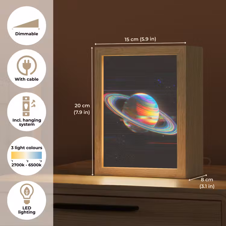 Planeet - Cirkel - Kleurrijk Light Box met kabel (Tafellamp) klein -USP_EN