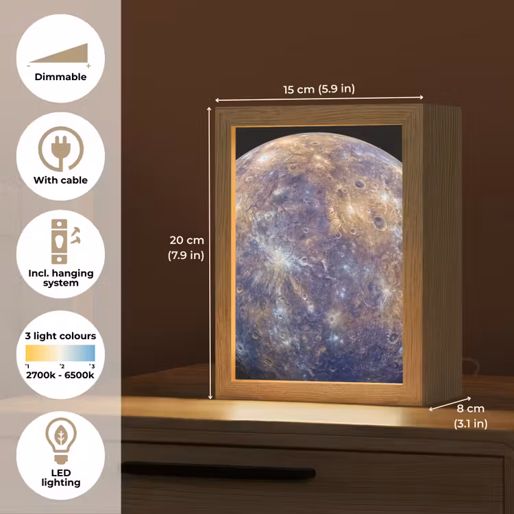 Table Lamp - Planet - Craters - Space - Planeet - Kraters - Ruimte Light Box met kabel (Tafellamp) klein