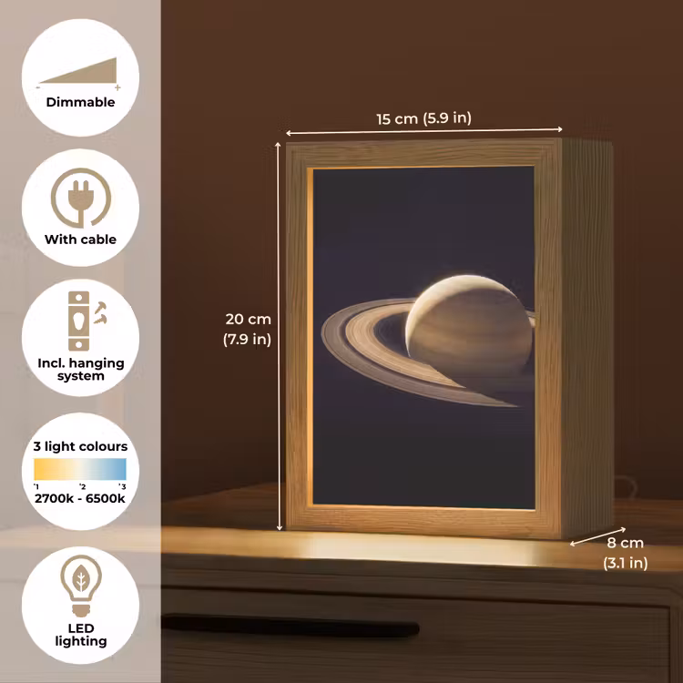 Table Lamp - Planet - Rings - Space - Planeet - Ringen - Ruimte Light Box met kabel (Tafellamp) klein