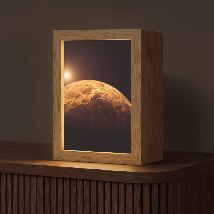 Table Lamp - Planet - Space - Orange - Planeet - Ruimte - Oranje Light Box met kabel (Tafellamp) klein