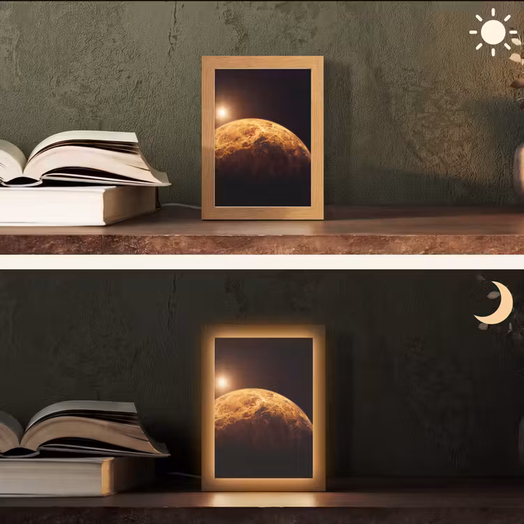 Table Lamp - Planet - Space - Orange - Planeet - Ruimte - Oranje Light Box met kabel (Tafellamp) klein
