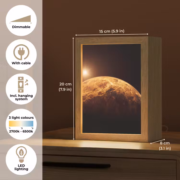 Table Lamp - Planet - Space - Orange - Planeet - Ruimte - Oranje Light Box met kabel (Tafellamp) klein