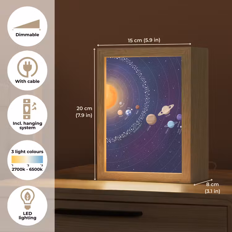 Planetenstelsel - Ruimte - Illustratie Light Box met kabel (Tafellamp) klein -USP_EN