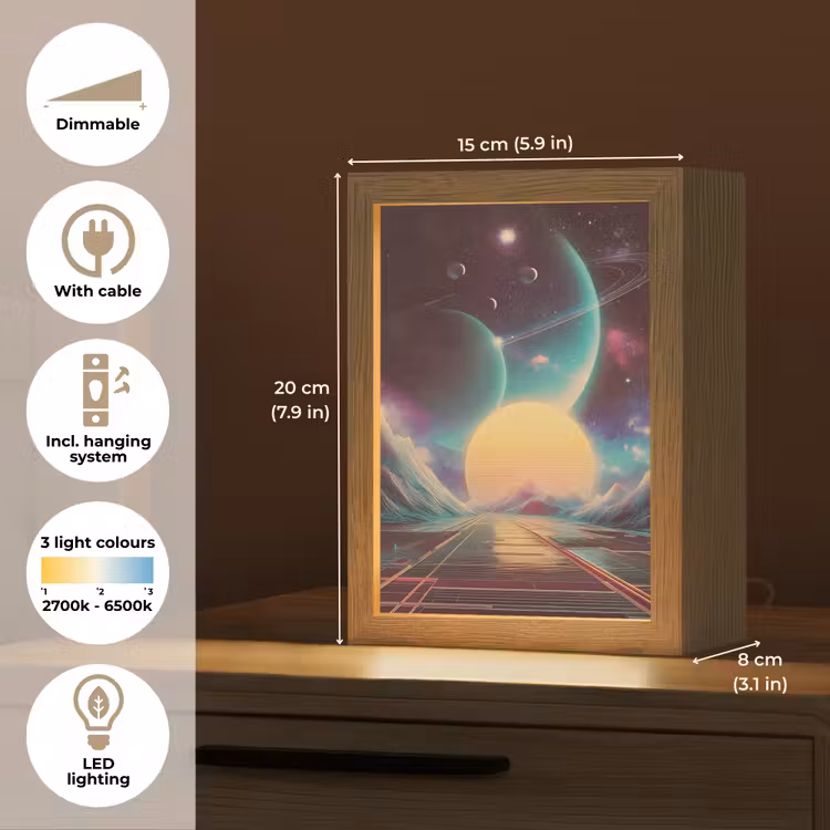 Planeten - Neon - Berglandschap - Zon Light Box met kabel (Tafellamp) klein -USP_EN