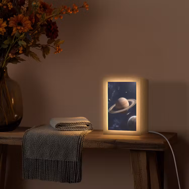 Planeten - Saturnus - Ruimte Light Box met kabel (Tafellamp) klein -sfeer4