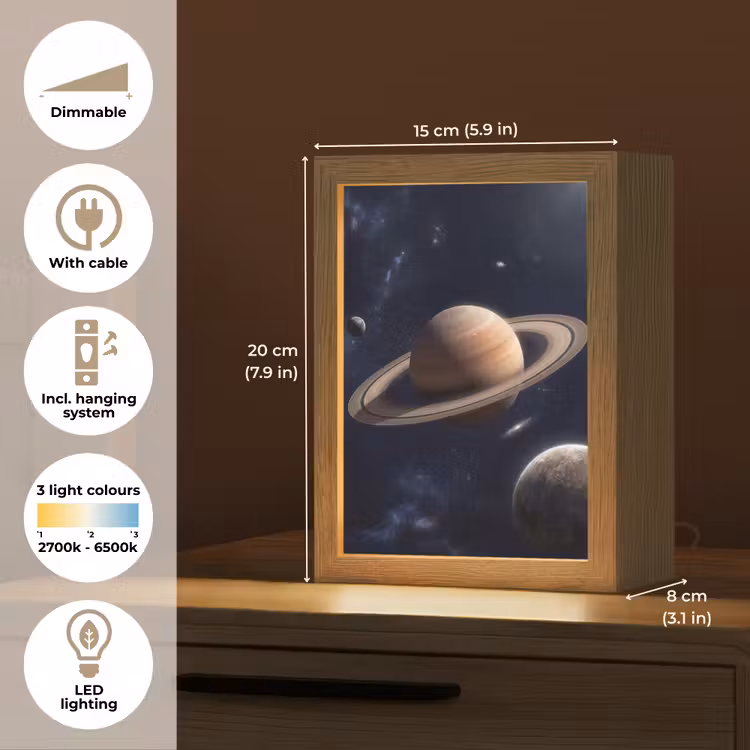 Planeten - Saturnus - Ruimte Light Box met kabel (Tafellamp) klein -USP_EN