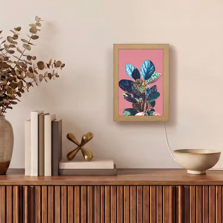 Plant - Bladeren - Stippen - Abstract Light Box met kabel (Tafellamp) klein -sfeer2