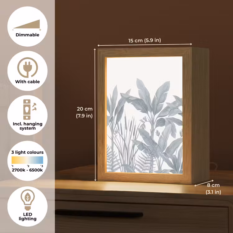 Planten - Bladeren - Natuur - Grijs Light Box met kabel (Tafellamp) klein -USP_EN