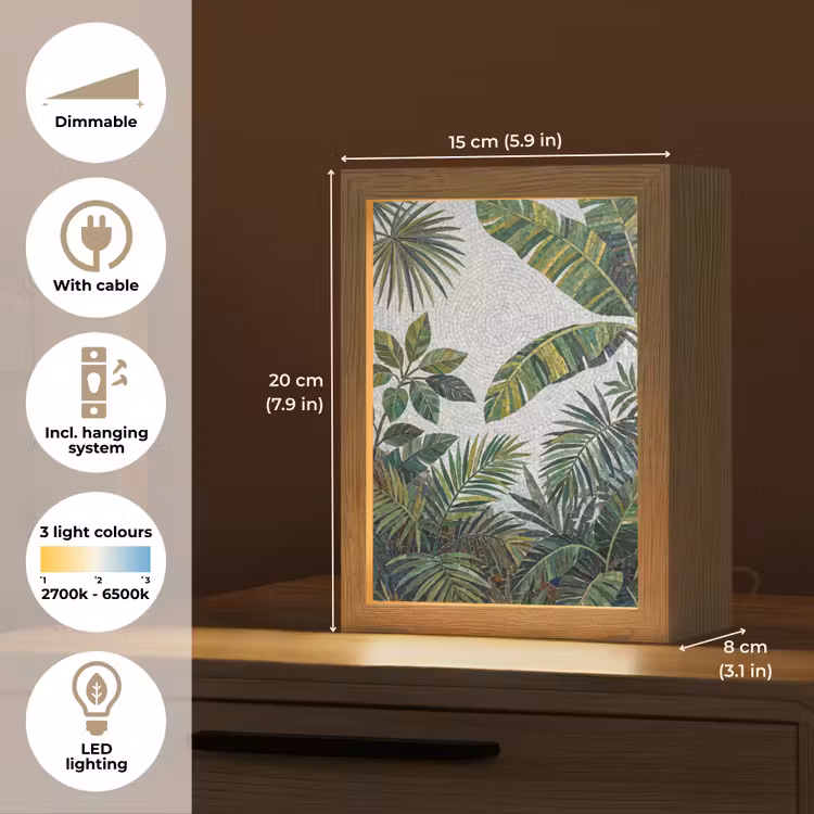 Planten - Tropisch - Mozaïek - Groen - Natuur Light Box met kabel (Tafellamp) klein -USP_EN