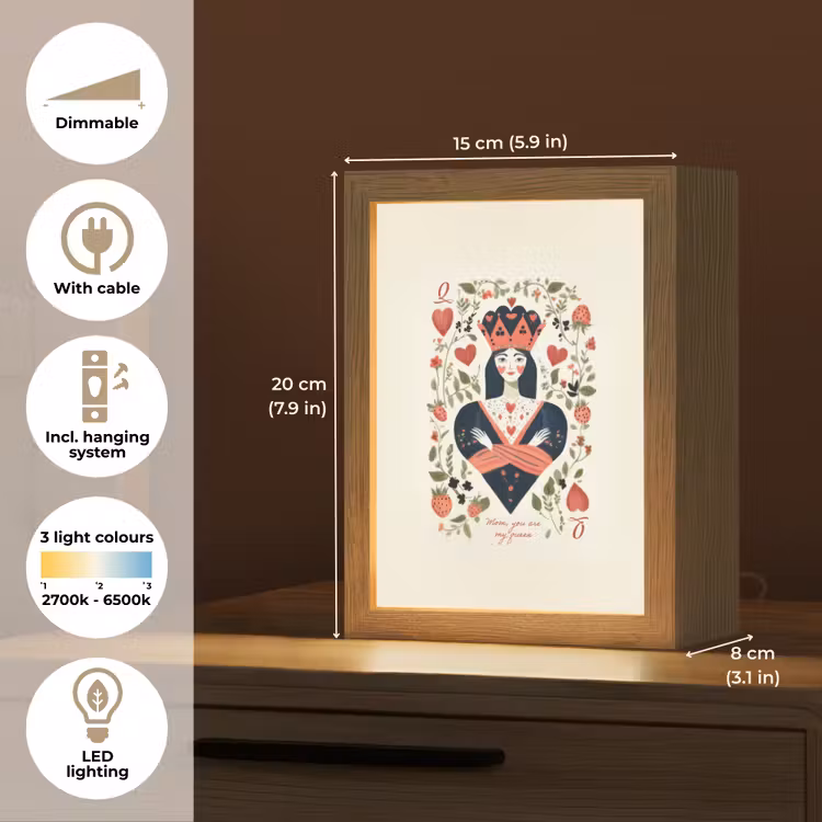 Speelkaart - Hartenkoningin - Bloemen - Hartjes Light Box met kabel (Tafellamp) klein -USP_EN