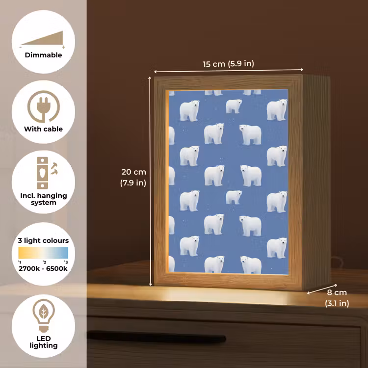 IJsbeer - Patroon - Blauw Light Box met kabel (Tafellamp) klein 925 -USP_EN