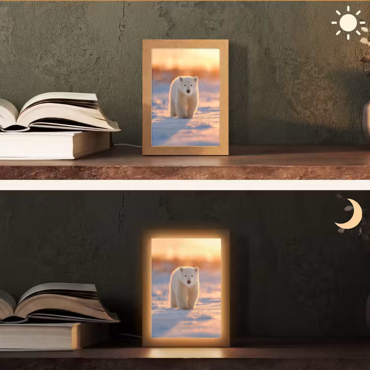 Ijsbeer - Sneeuw - Zonsopgang Light Box met kabel (Tafellamp) klein -sfeer3
