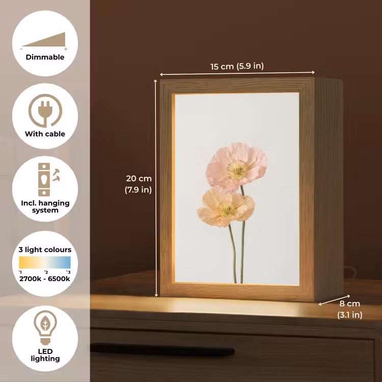 Papavers - Botanisch - Roze Light Box met kabel (Tafellamp) klein -USP_EN