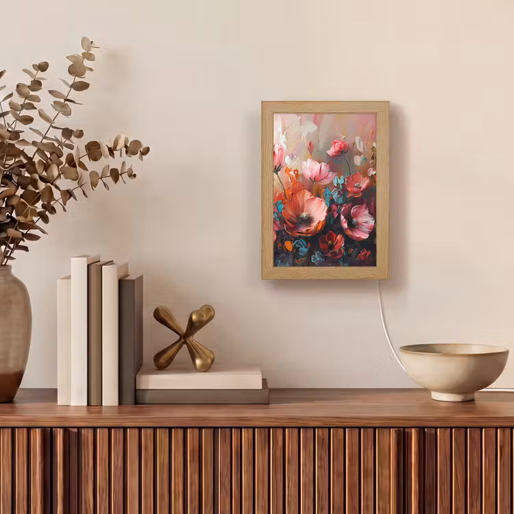 Klaprozen - Roze - Bloemen - Botanisch - Kunst Light Box met kabel (Tafellamp) klein -sfeer2