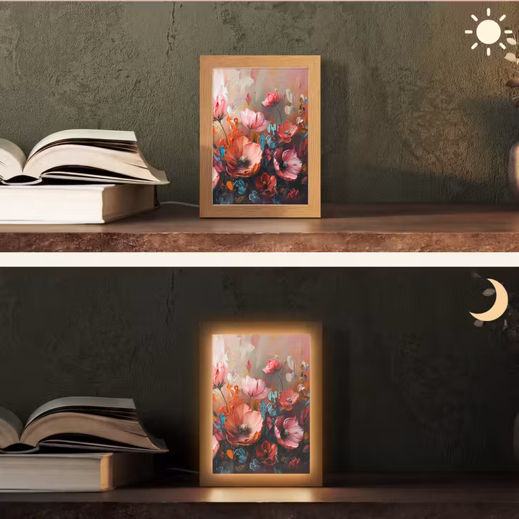 Klaprozen - Roze - Bloemen - Botanisch - Kunst Light Box met kabel (Tafellamp) klein -sfeer3