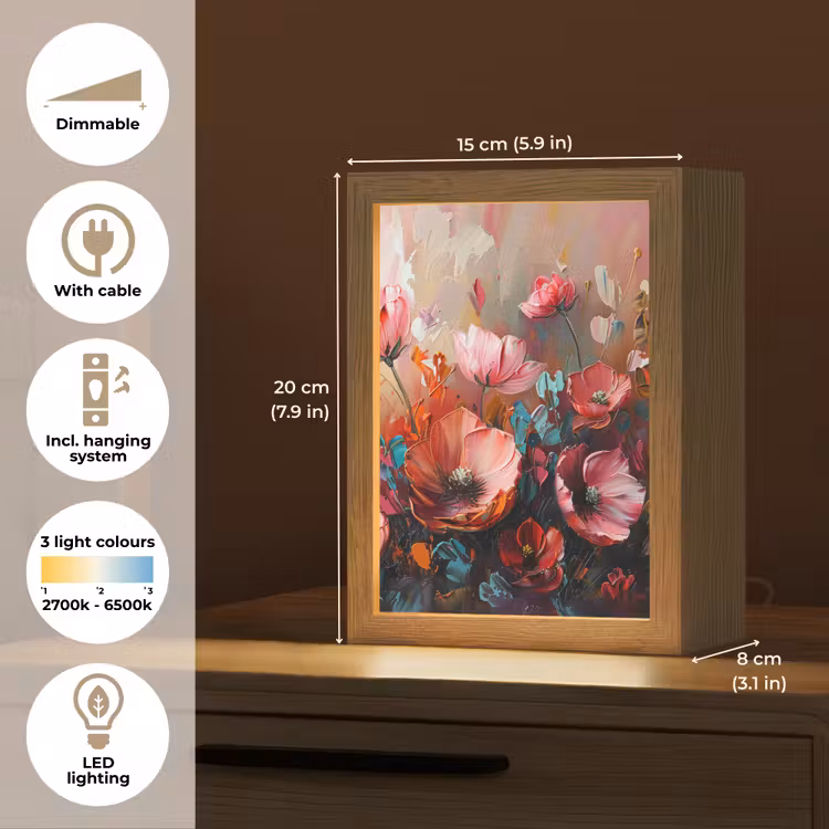 Klaprozen - Roze - Bloemen - Botanisch - Kunst Light Box met kabel (Tafellamp) klein -USP_EN