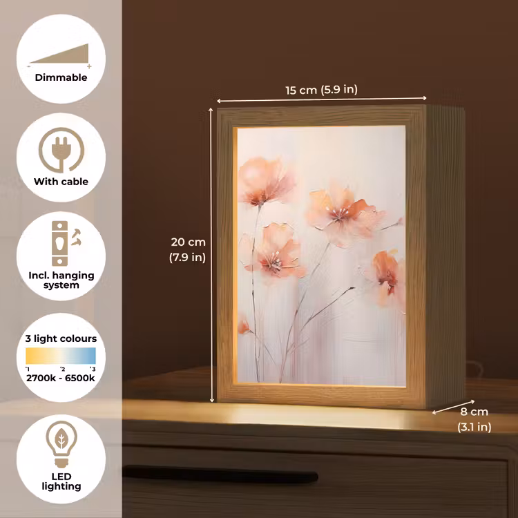 Klaproos - Bloemen - Kunst - Abstract - Watercolor Light Box met kabel (Tafellamp) klein -USP_EN