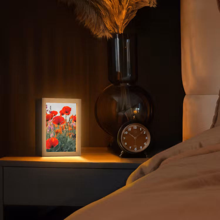 Klaproos - Bloemen - Rood - Paars - Weide Light Box met kabel (Tafellamp) klein -sfeer1