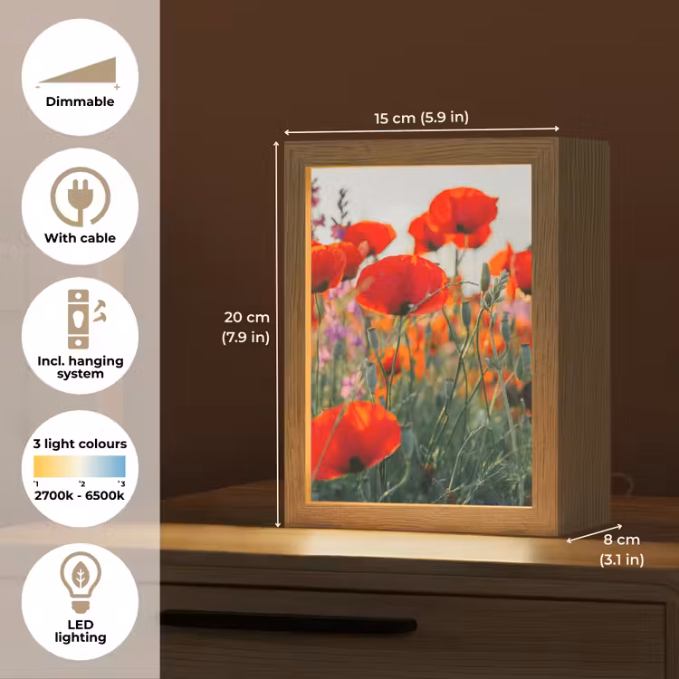 Klaproos - Bloemen - Rood - Paars - Weide Light Box met kabel (Tafellamp) klein -USP_EN