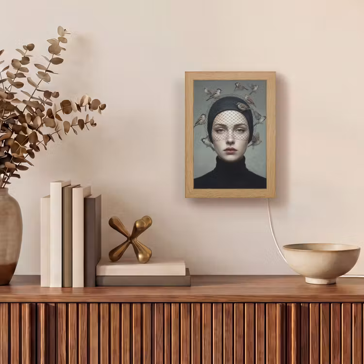 Portret - Vogels - Zwart Light Box met kabel (Tafellamp) klein -sfeer2