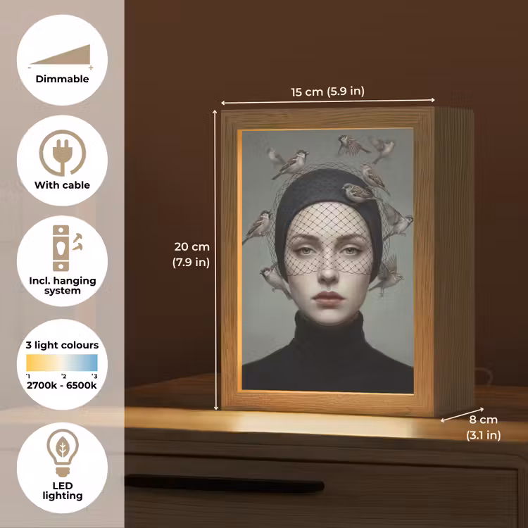 Portret - Vogels - Zwart Light Box met kabel (Tafellamp) klein -USP_EN