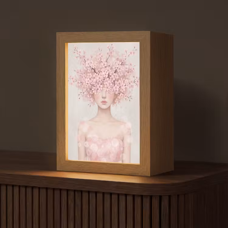 Portret - Kersenbloesem - Roze Light Box met kabel (Tafellamp) klein -z3d_website