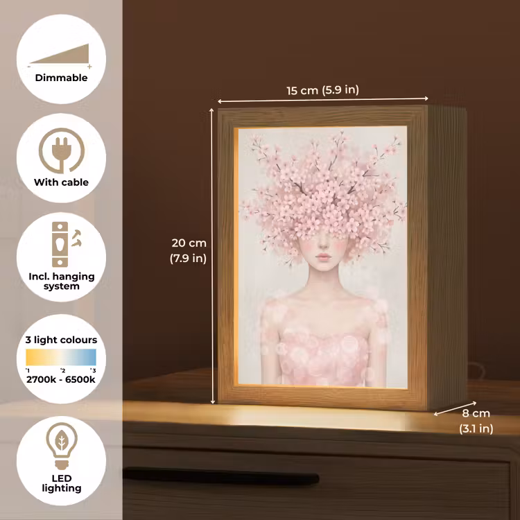 Portret - Kersenbloesem - Roze Light Box met kabel (Tafellamp) klein -USP_EN