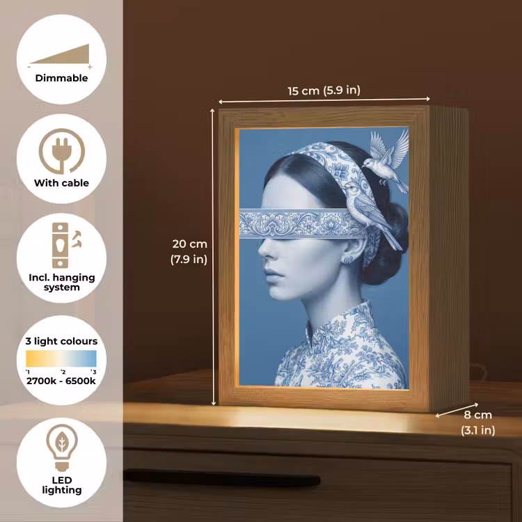Portret - Klassiek - Wit - Blauw Light Box met kabel (Tafellamp) klein -USP_EN