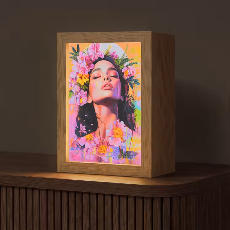 Portret - Bloemenkroon - Vrouw Light Box met kabel (Tafellamp) klein -z3d_website