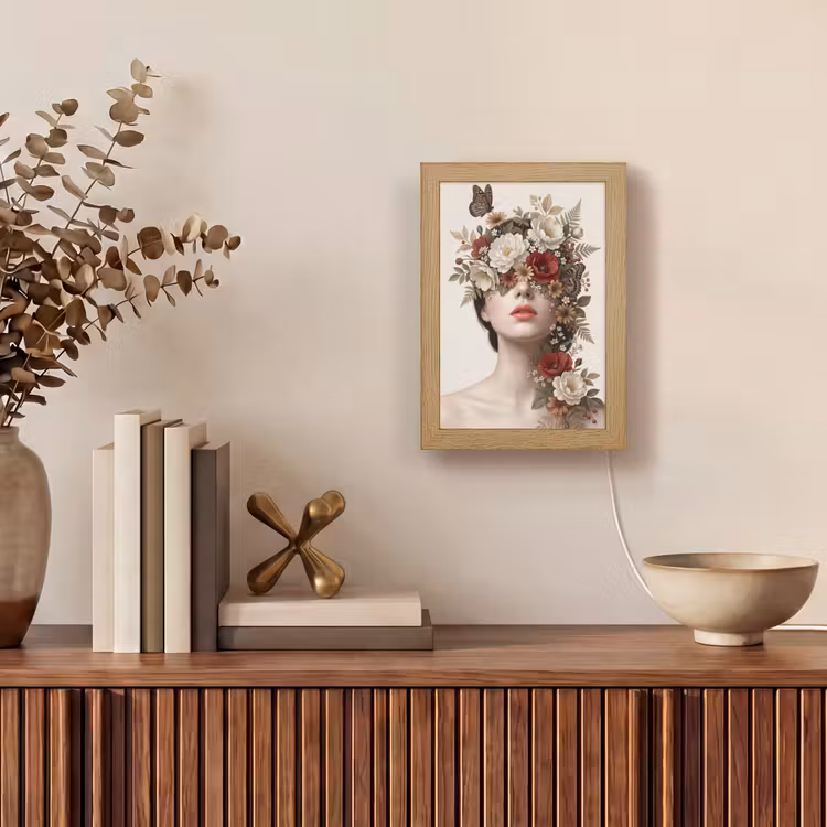 Portret - Bloemen - Cremé Light Box met kabel (Tafellamp) klein -sfeer2