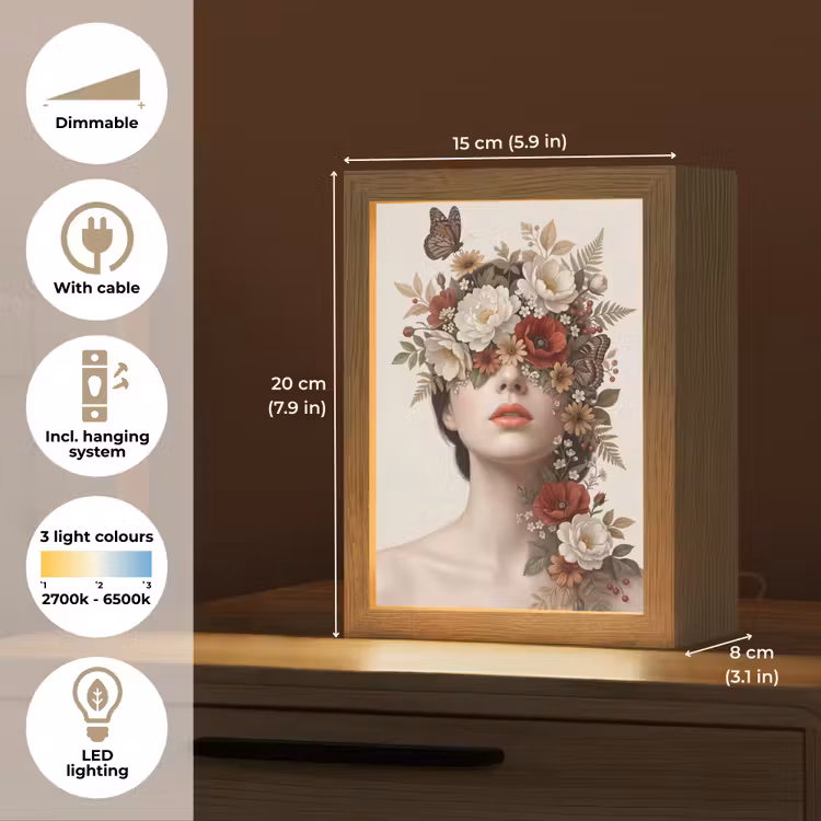 Portret - Bloemen - Cremé Light Box met kabel (Tafellamp) klein -USP_EN