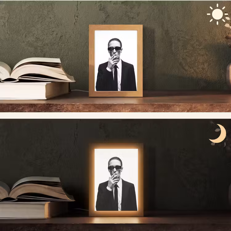 Portret - Pak - Roken - Zwart - Wit - Stoer Light Box met kabel (Tafellamp) klein -sfeer3