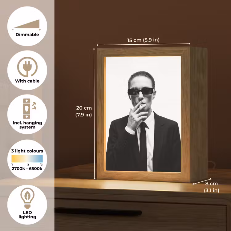 Portret - Pak - Roken - Zwart - Wit - Stoer Light Box met kabel (Tafellamp) klein -USP_EN