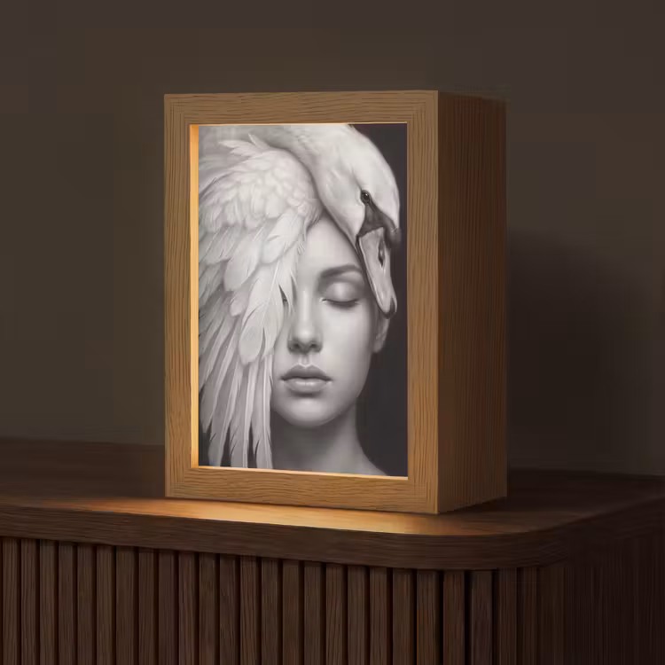 Portret - Zwaan - Zwart - Wit Light Box met kabel (Tafellamp) klein -z3d_website