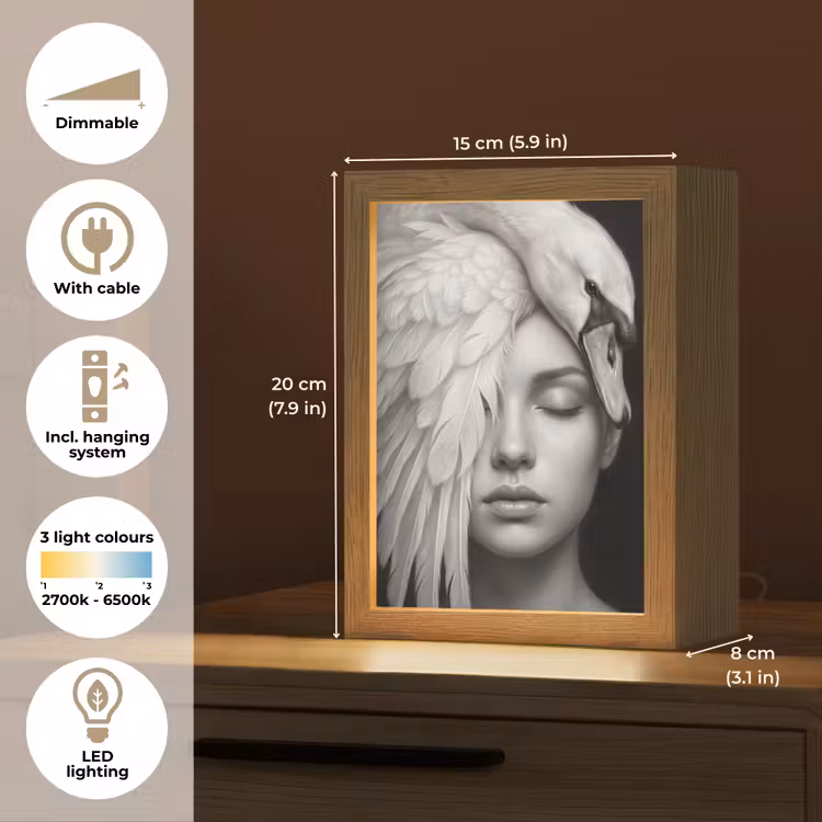 Portret - Zwaan - Zwart - Wit Light Box met kabel (Tafellamp) klein -USP_EN