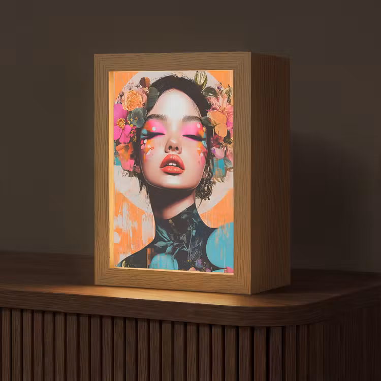 Portret - Vrouw - Abstract - Bloemen Light Box met kabel (Tafellamp) klein -z3d_website