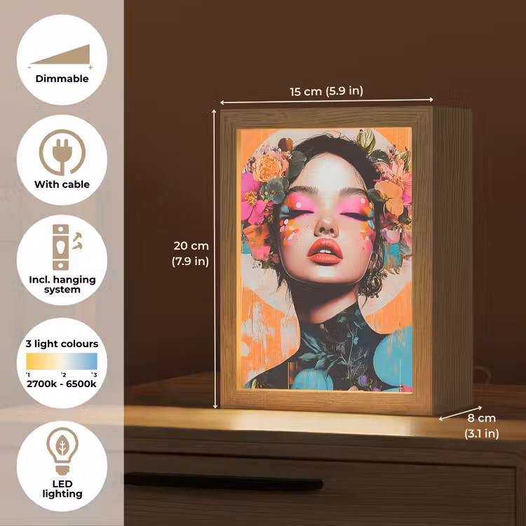 Portret - Vrouw - Abstract - Bloemen Light Box met kabel (Tafellamp) klein -USP_EN