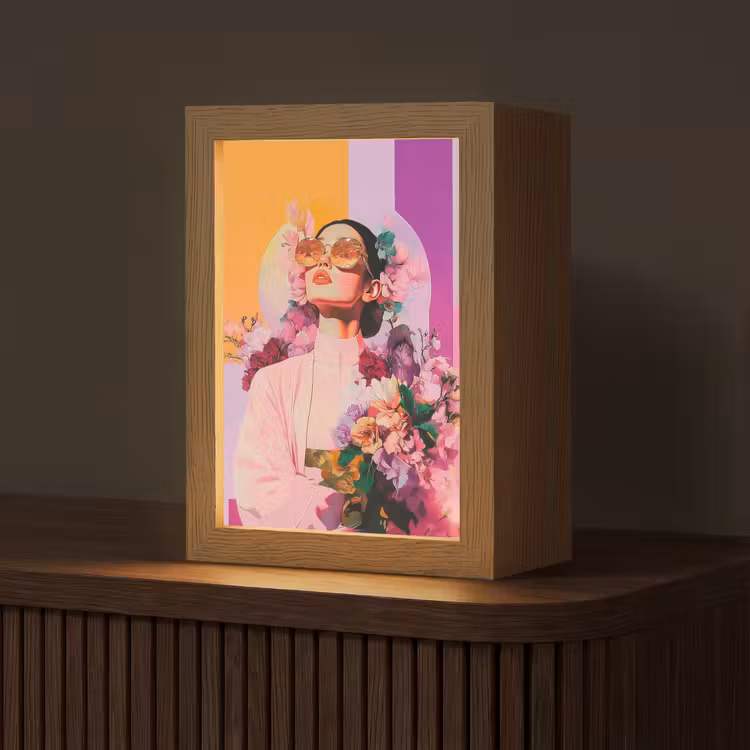 Portret - Vrouw - Abstract - Bloemen Light Box met kabel (Tafellamp) klein -z3d_website