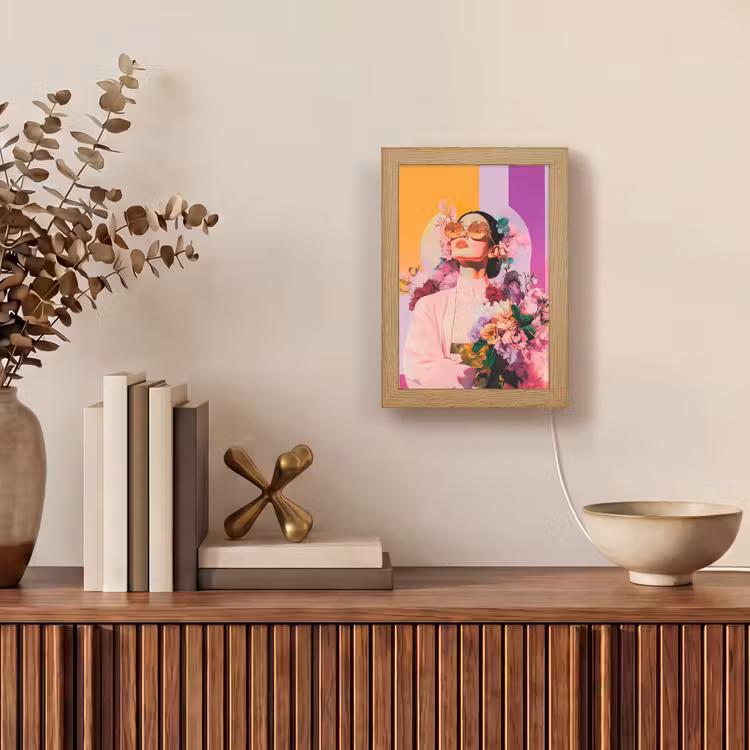 Portret - Vrouw - Abstract - Bloemen Light Box met kabel (Tafellamp) klein -sfeer2