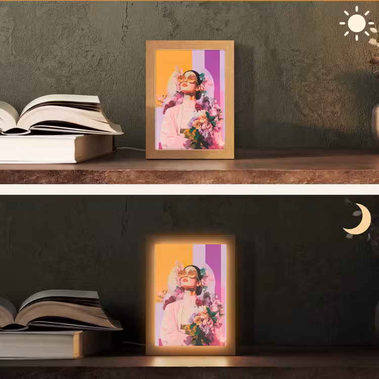 Portret - Vrouw - Abstract - Bloemen Light Box met kabel (Tafellamp) klein -sfeer3