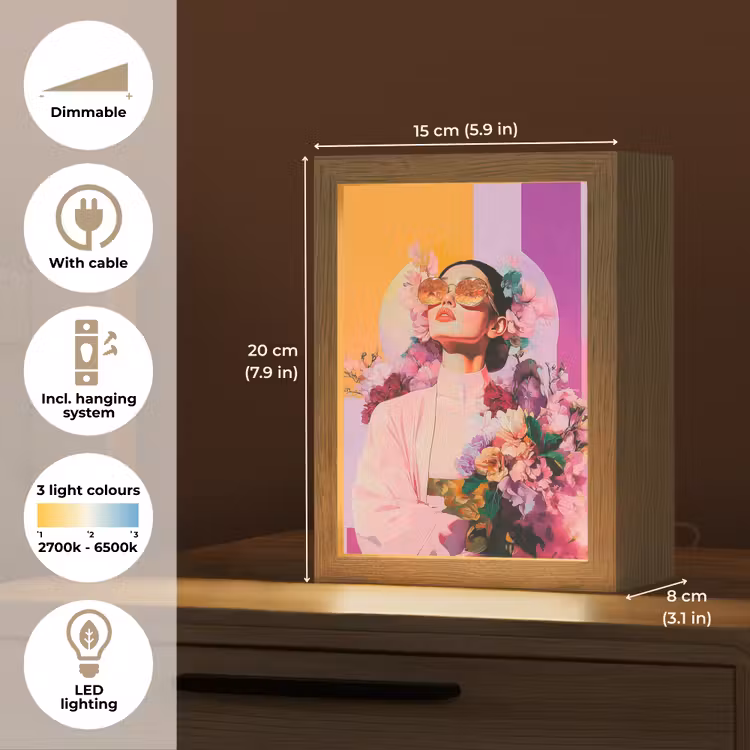 Portret - Vrouw - Abstract - Bloemen Light Box met kabel (Tafellamp) klein -USP_EN