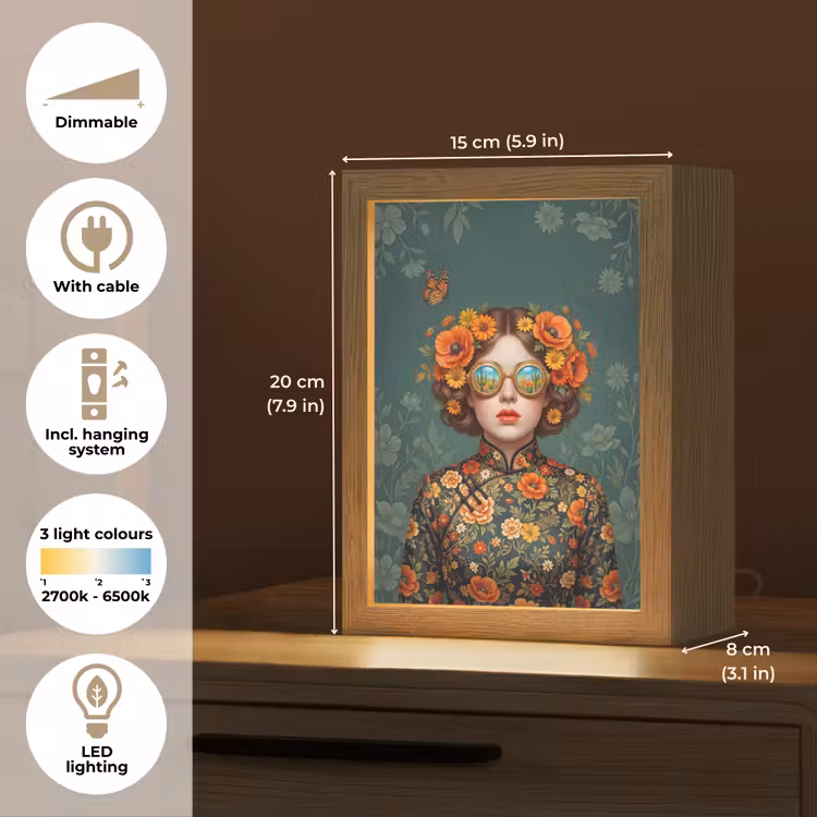 Portret - Vrouw - Kleurrijk - Expressief Light Box met kabel (Tafellamp) klein -USP_EN