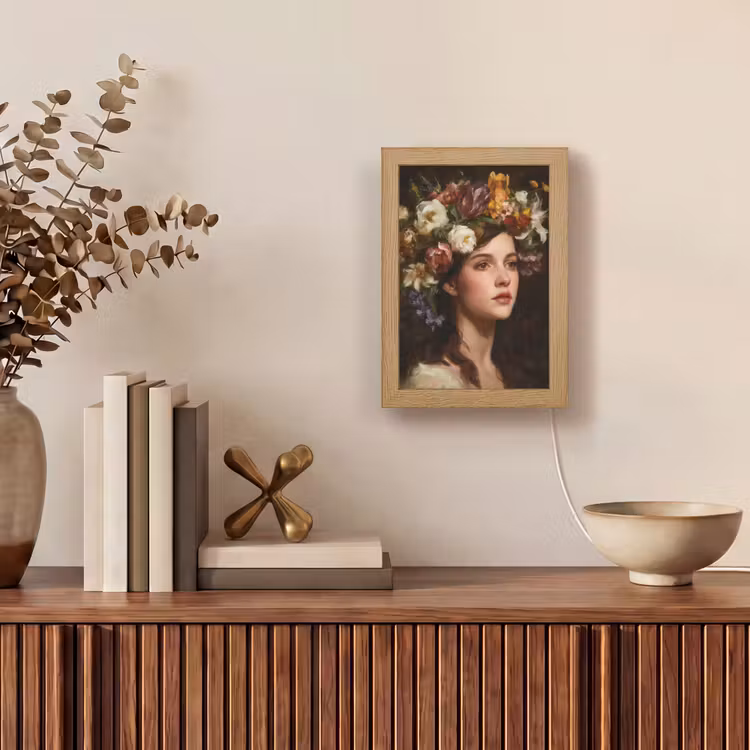 Portret - Vrouw - Bloemen Light Box met kabel (Tafellamp) klein -sfeer2