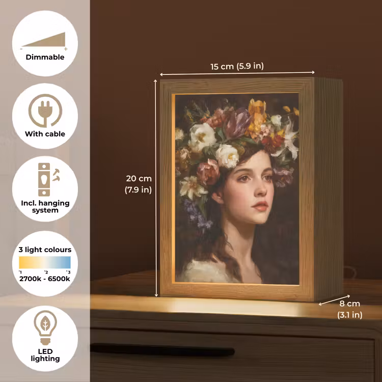 Portret - Vrouw - Bloemen Light Box met kabel (Tafellamp) klein -USP_EN