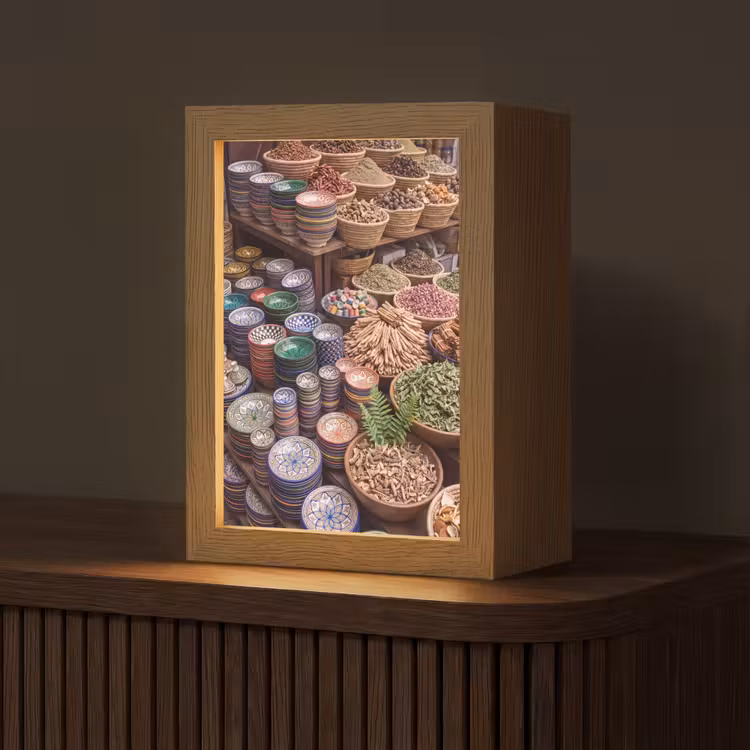 Table Lamp - Pottery - Oriental - Colorful - Aardewerk - Oosters - Kleurrijk Light Box met kabel (Tafellamp) klein