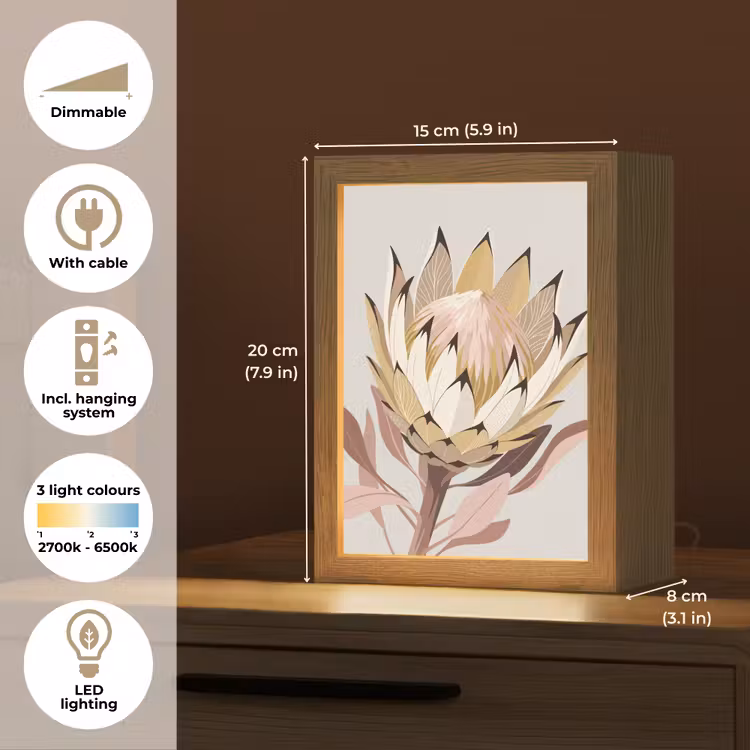Protea - Bloem - Botanisch - Beige Light Box met kabel (Tafellamp) klein -USP_EN