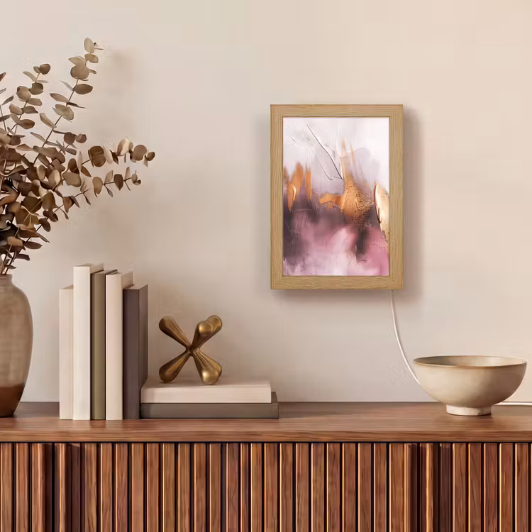 Paars - Abstract - Verf - Goud Light Box met kabel (Tafellamp) klein -sfeer2